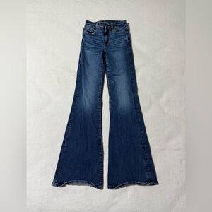 American Eagle Jeans Women's 000 Reg Blue Super High Rise Flare Stretch Denim
